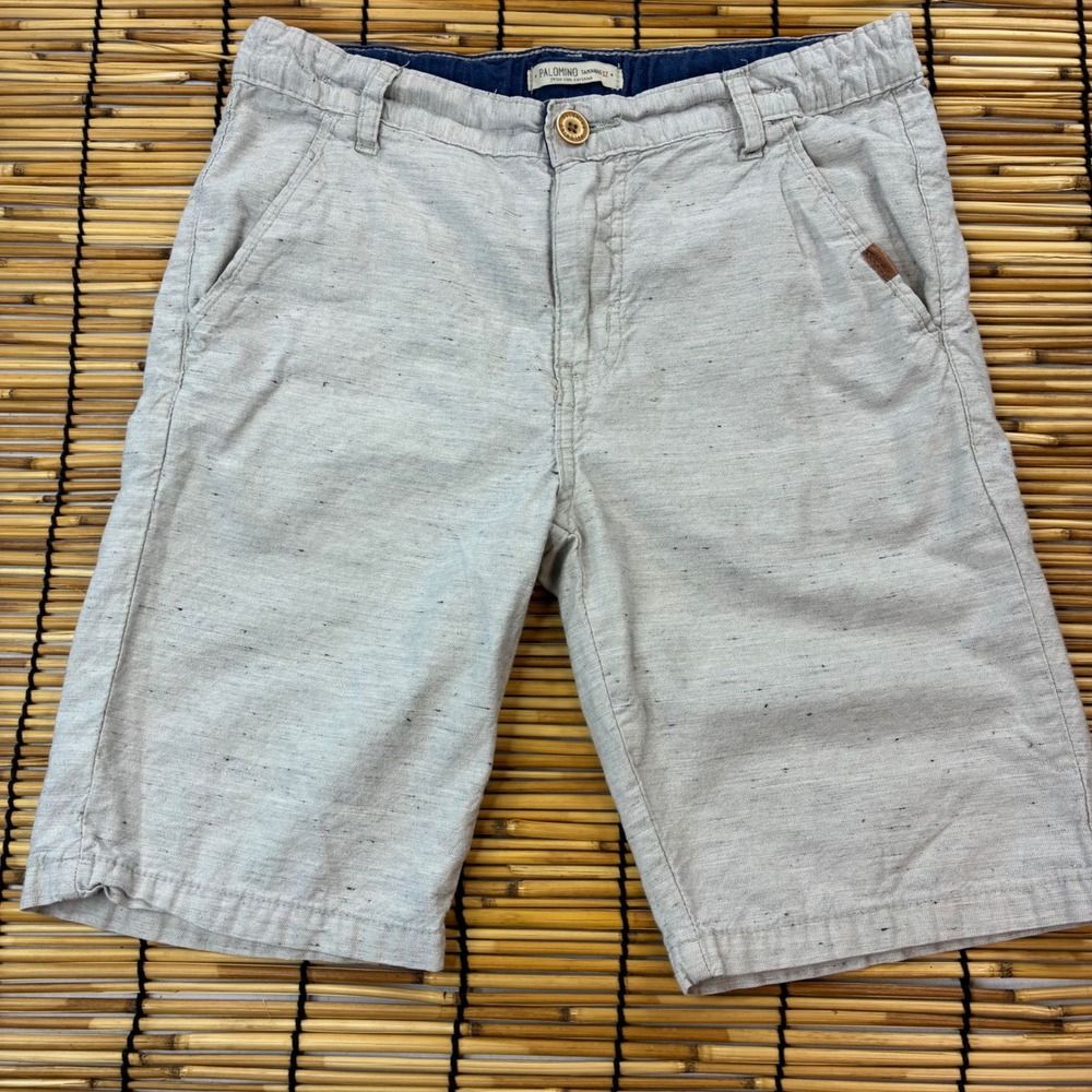 Palomino Boys Grey Slub Cotton Blend Shorts Size 12 Elastic Waist Speckled